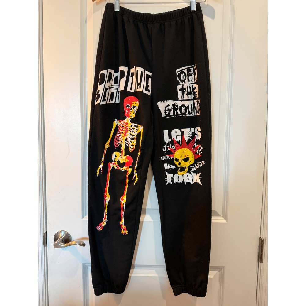 Romwe Punk Skeleton Graphic Sweatpants Black Grunge Alt Joggers Small